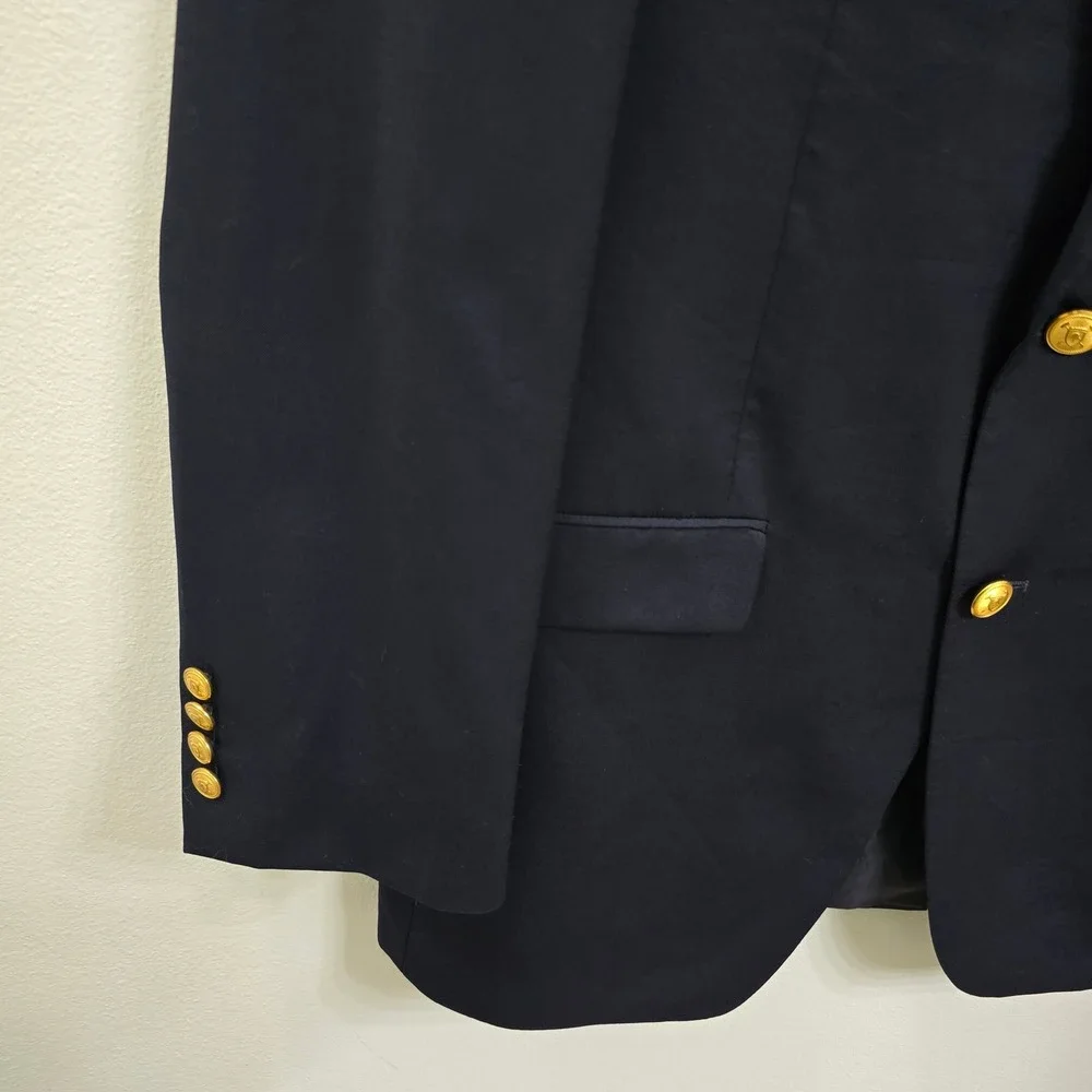 Lauren Ralph Lauren Mens 40L Navy Blue Wool Blend 2-Button Blazer Gold Buttons
